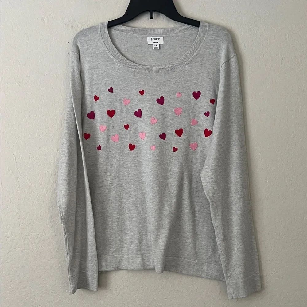 Like New! J. Crew Teddie Sweater Gray Long Sleeve with Heart Design in Size XXL